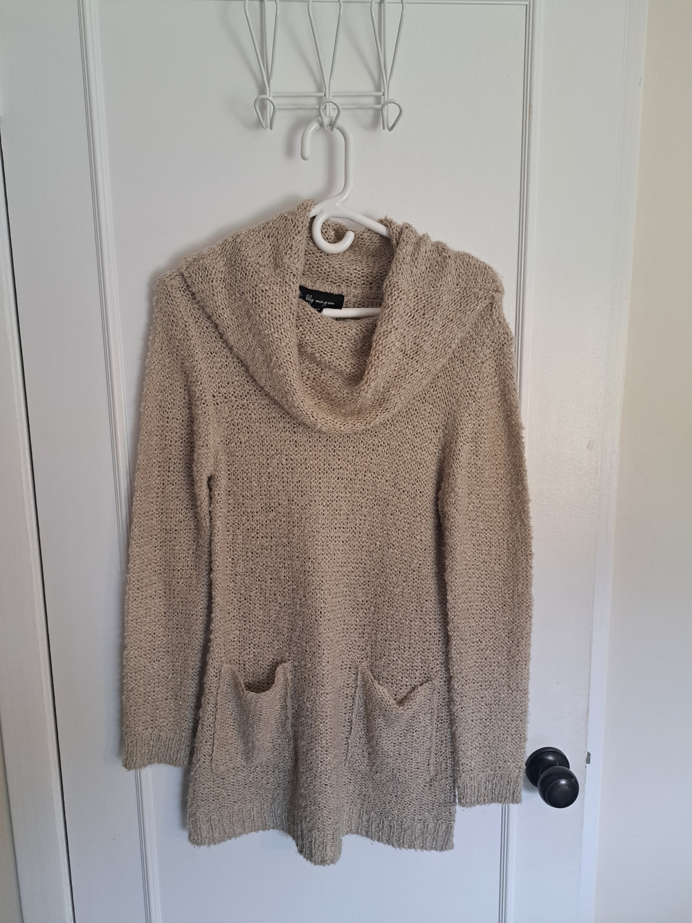 Cowl Neck Pocket Sweater Tunic - Beige